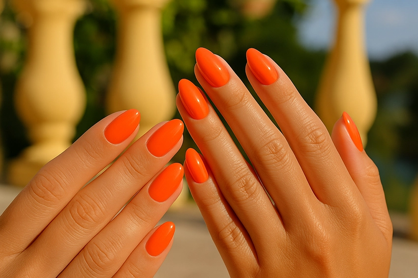 Aperol orange nails in an elegant style