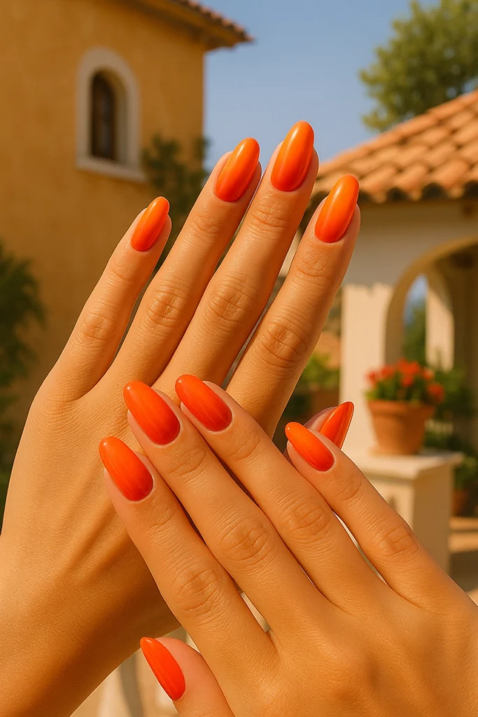 Ombré Aperol manicure with red and orange gradient