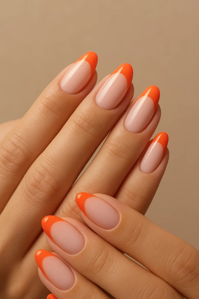 Aperol French manicure with orange tips