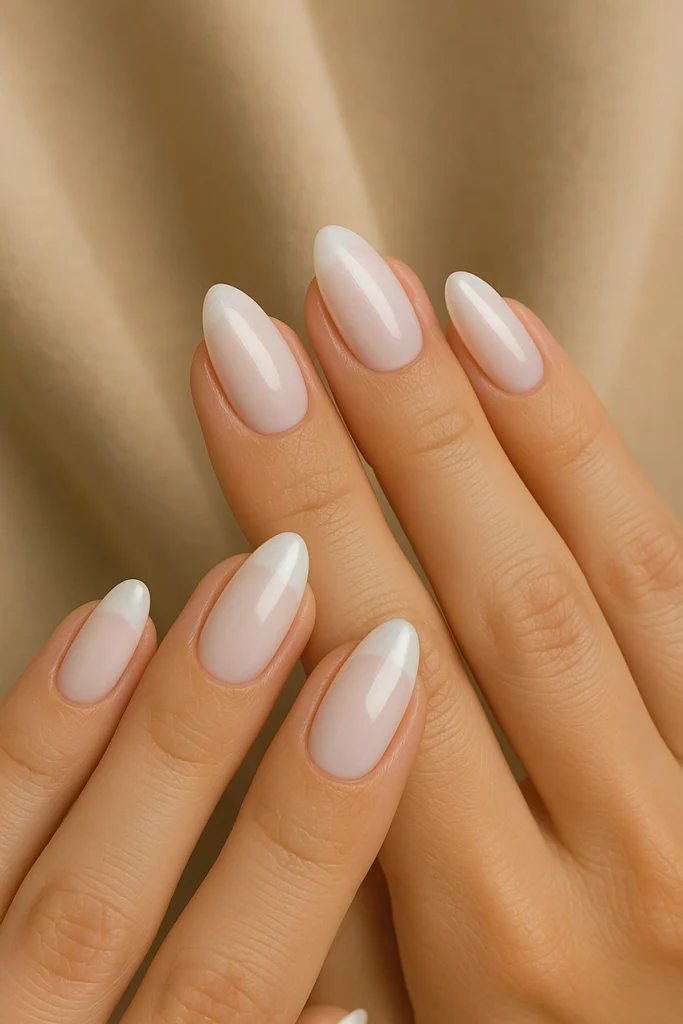 French manicure with chrome shine