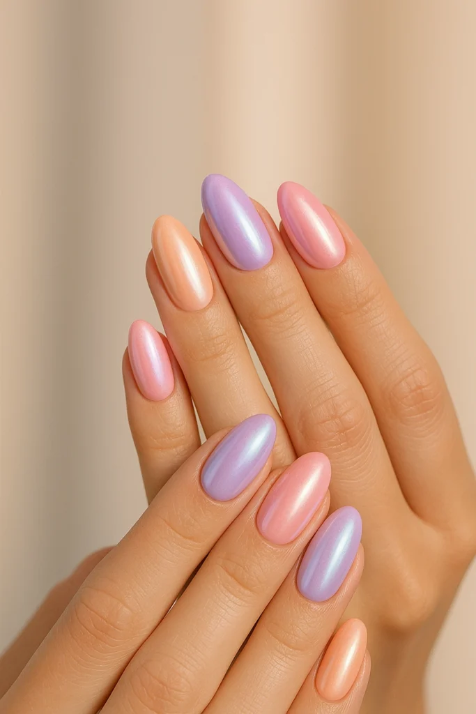 Pastel chrome nails in elegant colors