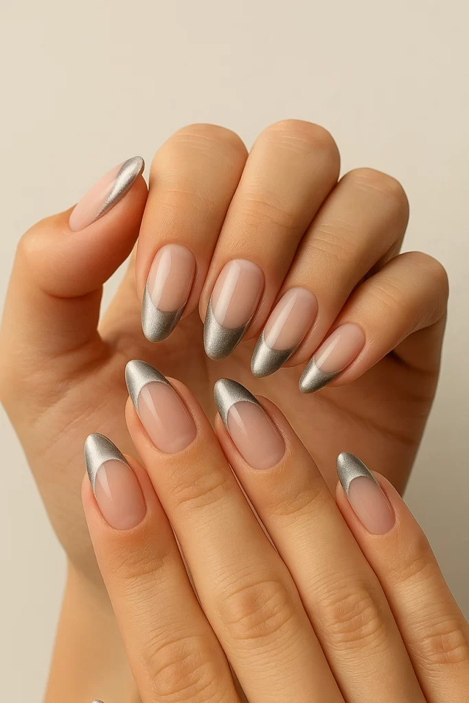 French manicure combined with Cat Eye effect