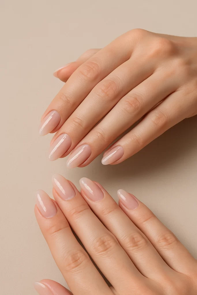 Hands in the middle of the builder gel application with nail forms