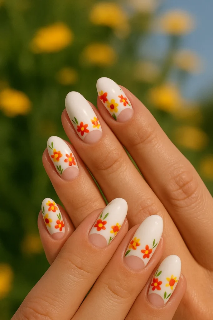 felhold-manikur-2 Floral half-moon nails with a summer vibe