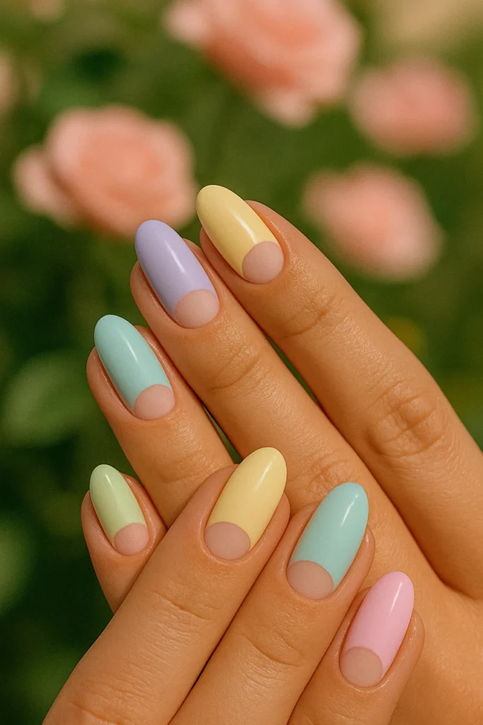 felhold-manikur-3 Colorful pastel half-moon manicure