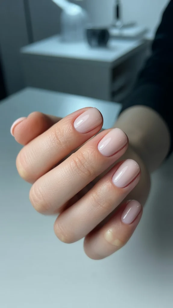 nude gel polish on short nails