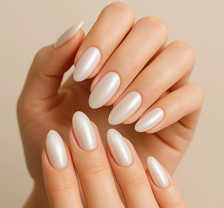 pearl effect nails – elegant almond shape