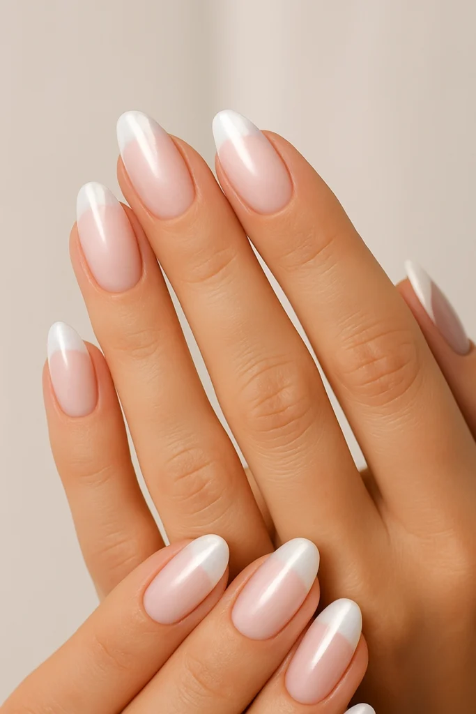 gyongyhaz-3 pearl effect nails – modern French manicure