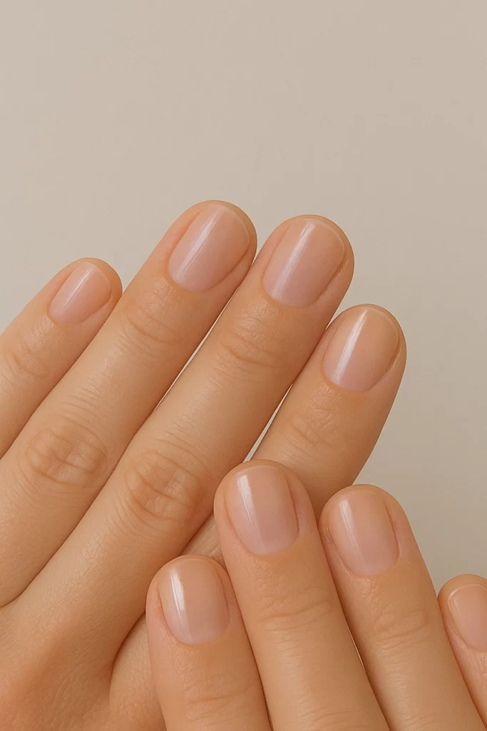 Japanese manicure treated nails, smooth and glossy finish