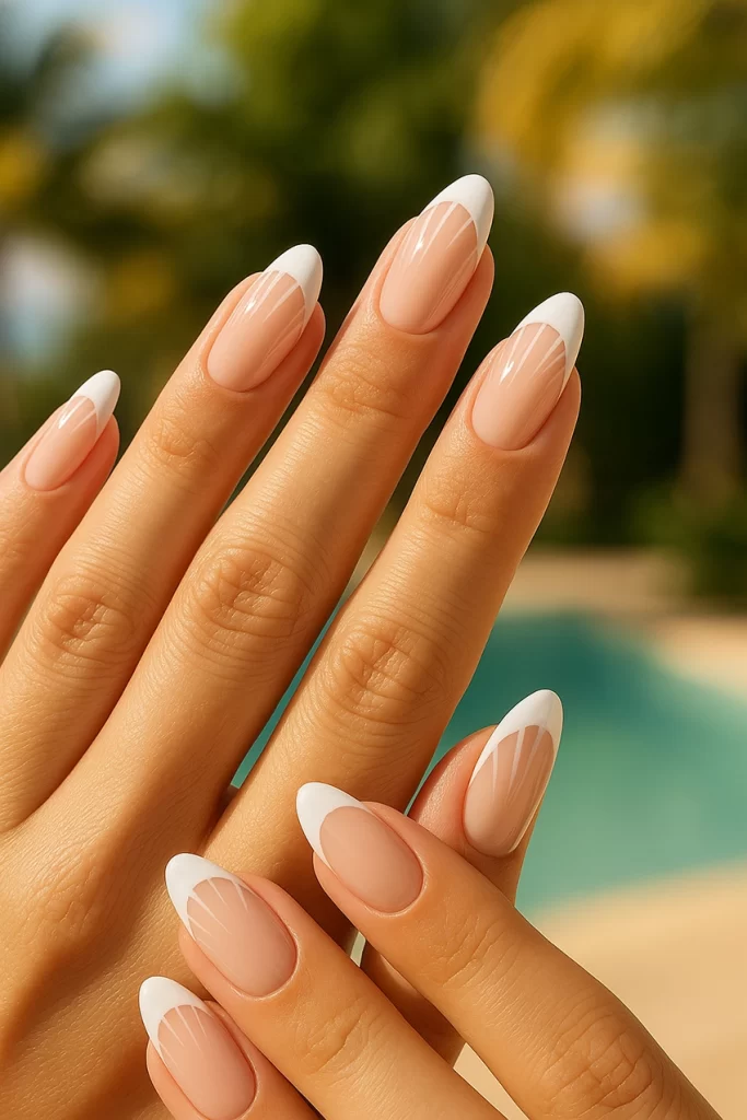 French manicure with seashell pattern tips