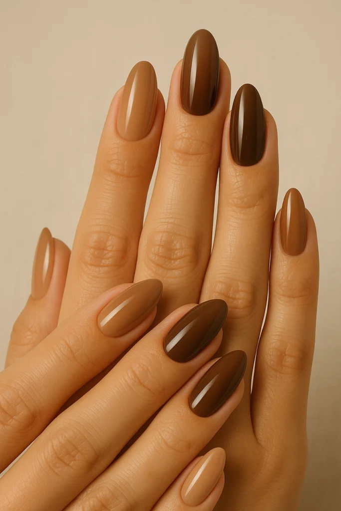 Caramel–mocha ombré manicure