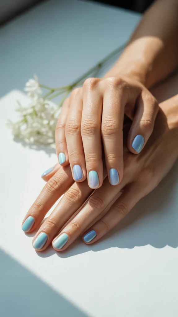 pastel blue ombre nails