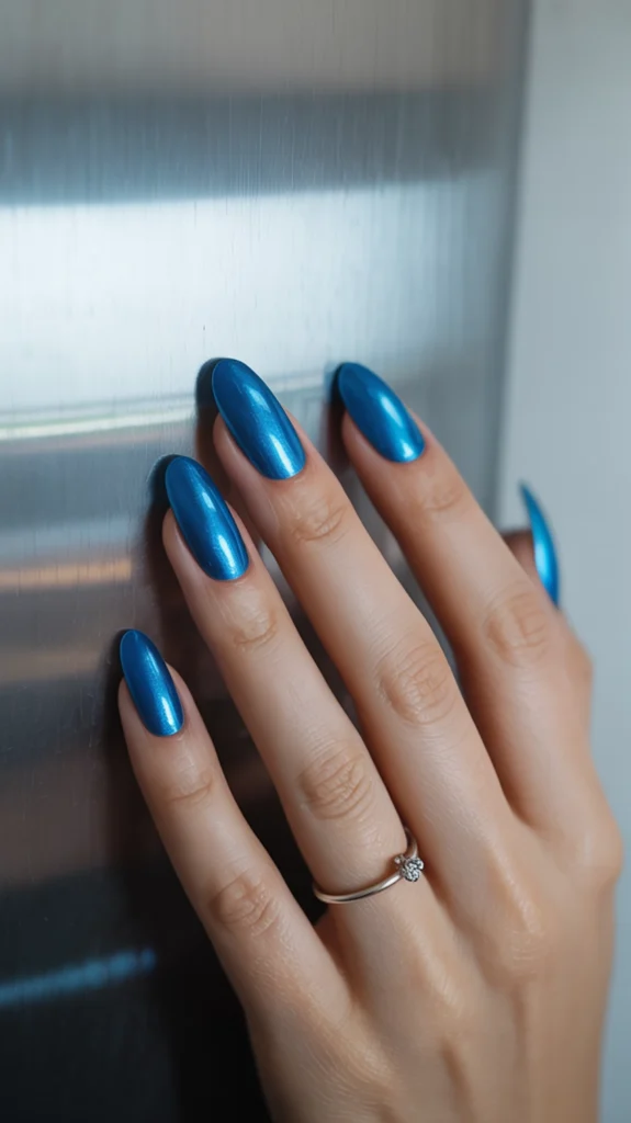 metallic blue nails 2025