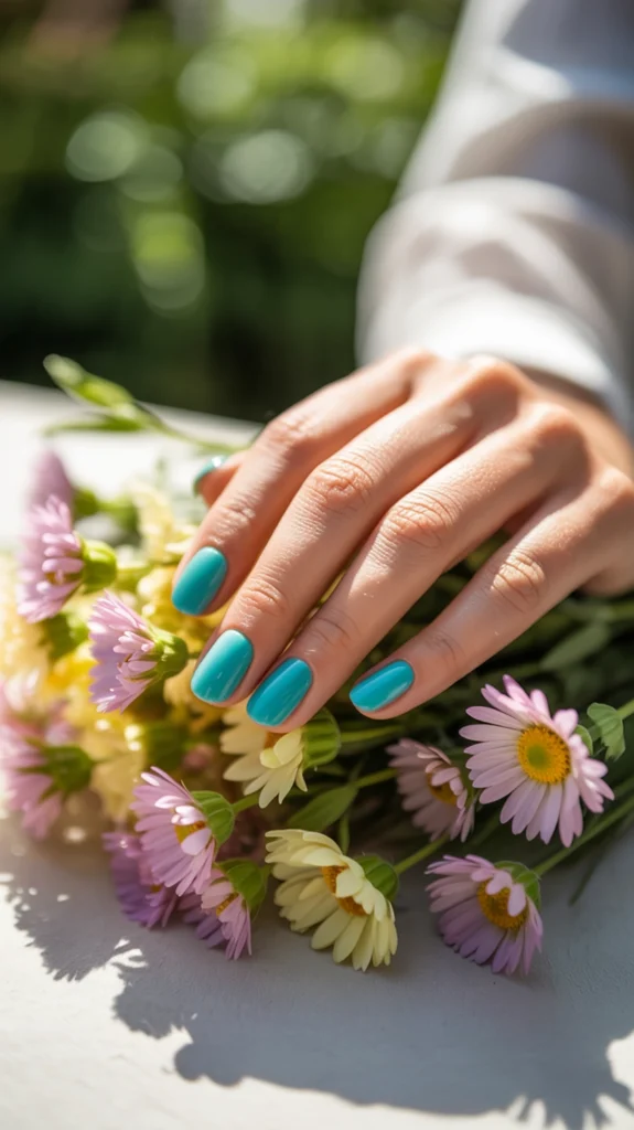 turquoise blue nails summer style