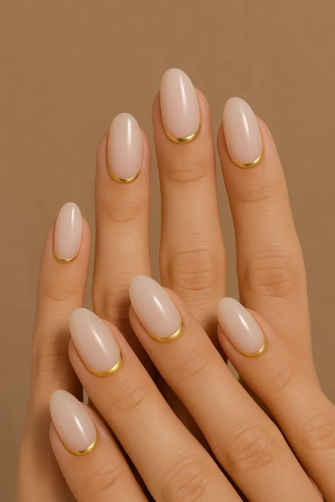 Half-moon manicure with gold accents