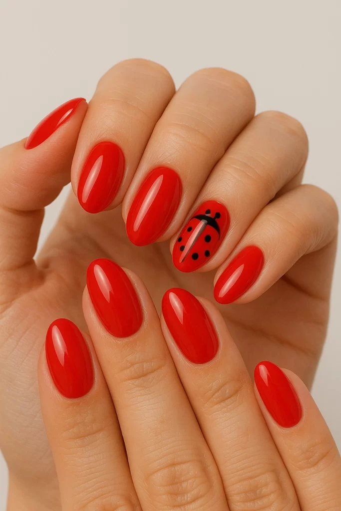 nyari-piros-korom-2 Cherry-red nails with ladybug inspiration