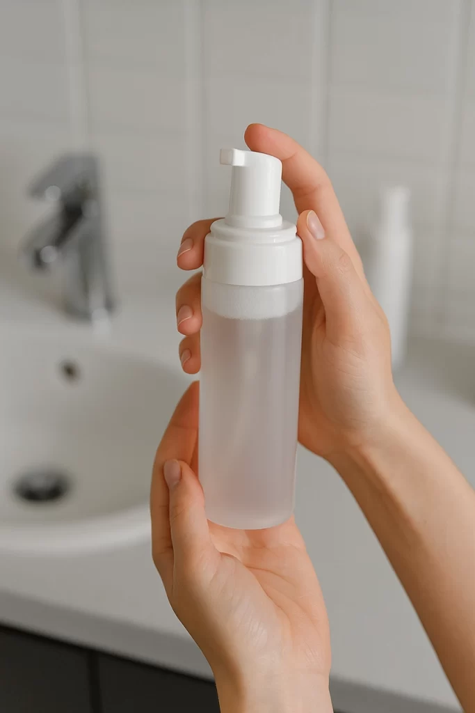 Eyelash extension wearer using an oil-free makeup remover
