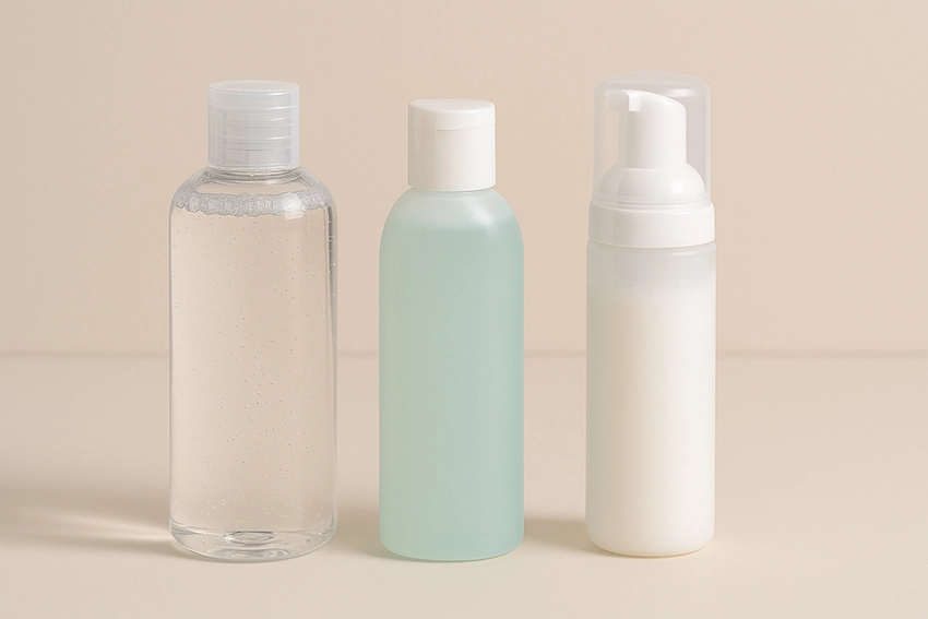 Micellar water and gel cleanser side by side