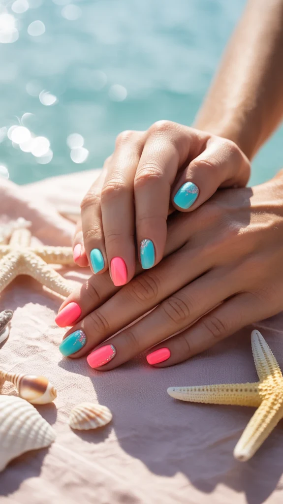 neon ombre nails for summer