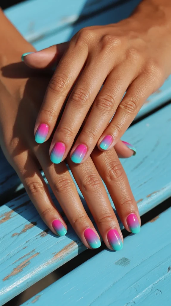 neon ombre nails for summer