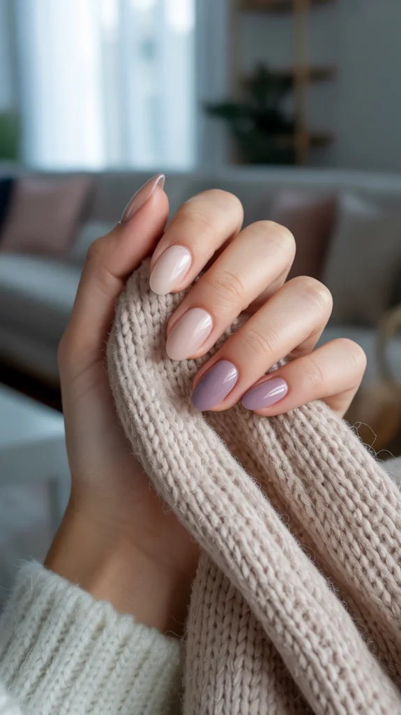 beige lilac pastel ombre nails autumn 2025