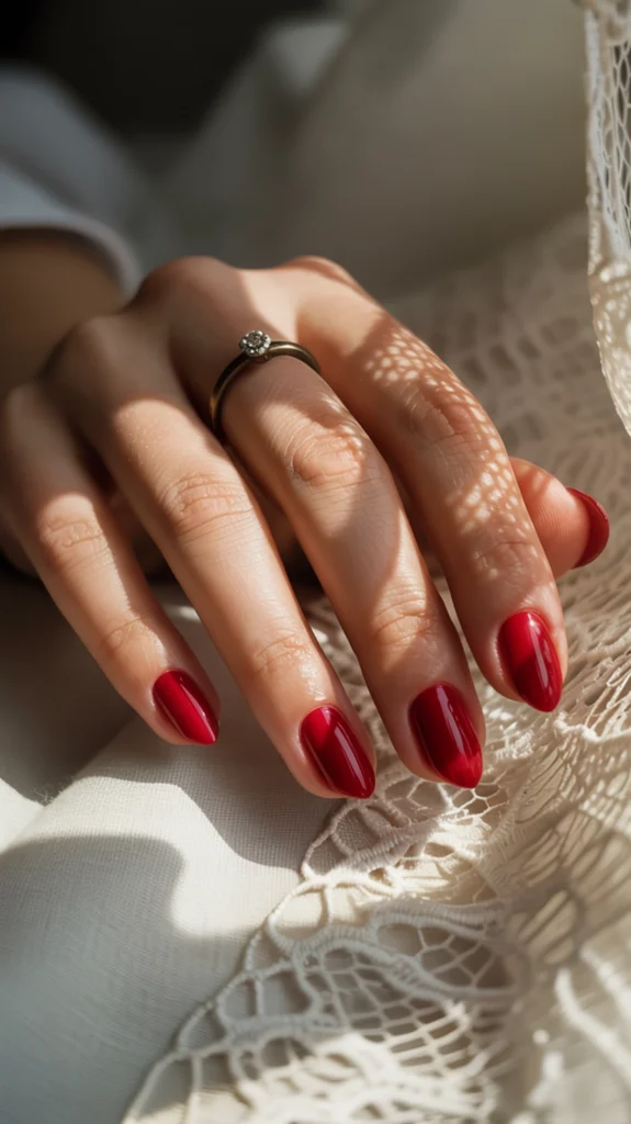 almond-shaped red nails