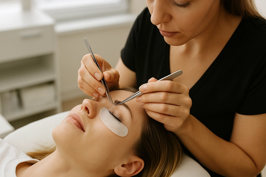 Lash stylist performing a refill