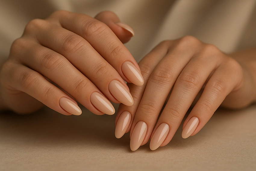 Beautiful nude nails in almond shape