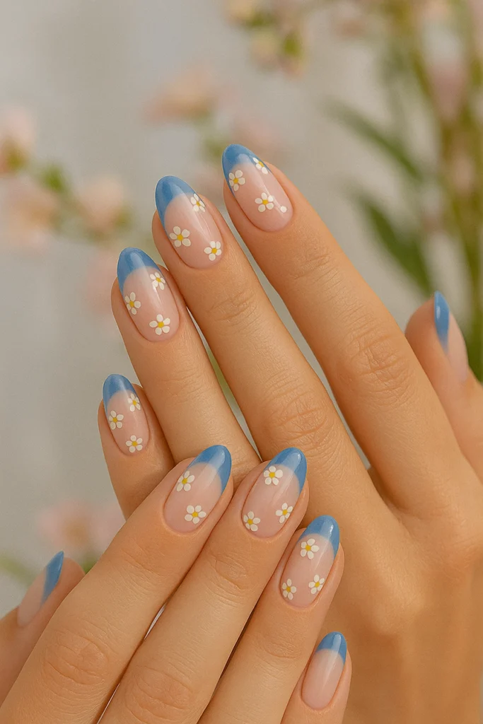 Floral glass French manicure
