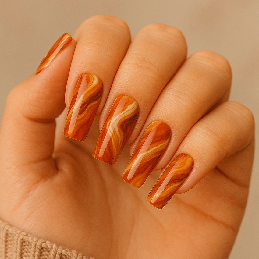 Autumn nail art in brownish-orange ombre style