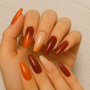 Autumn nail art in marbled orange shade