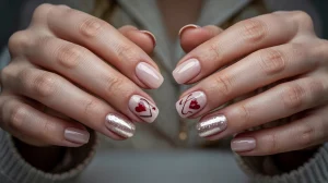 valentine's day nails with discreet decoration close-up