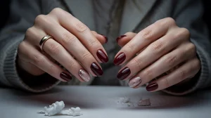 winter nail design with elegant bordeaux shades