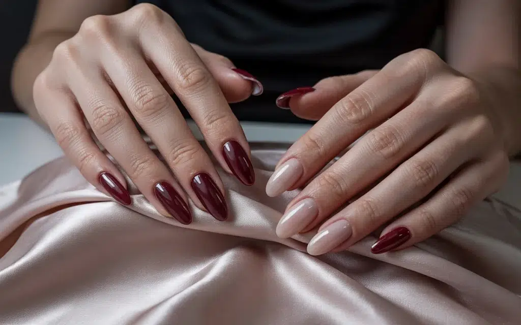 artificial nails vs gel: visual comparison between long stiletto extensions and natural gel manicures.