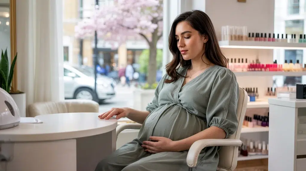 artificial nails pregnancy safety UK pregnant woman nail salon London spring 2026 sheer gel manicure