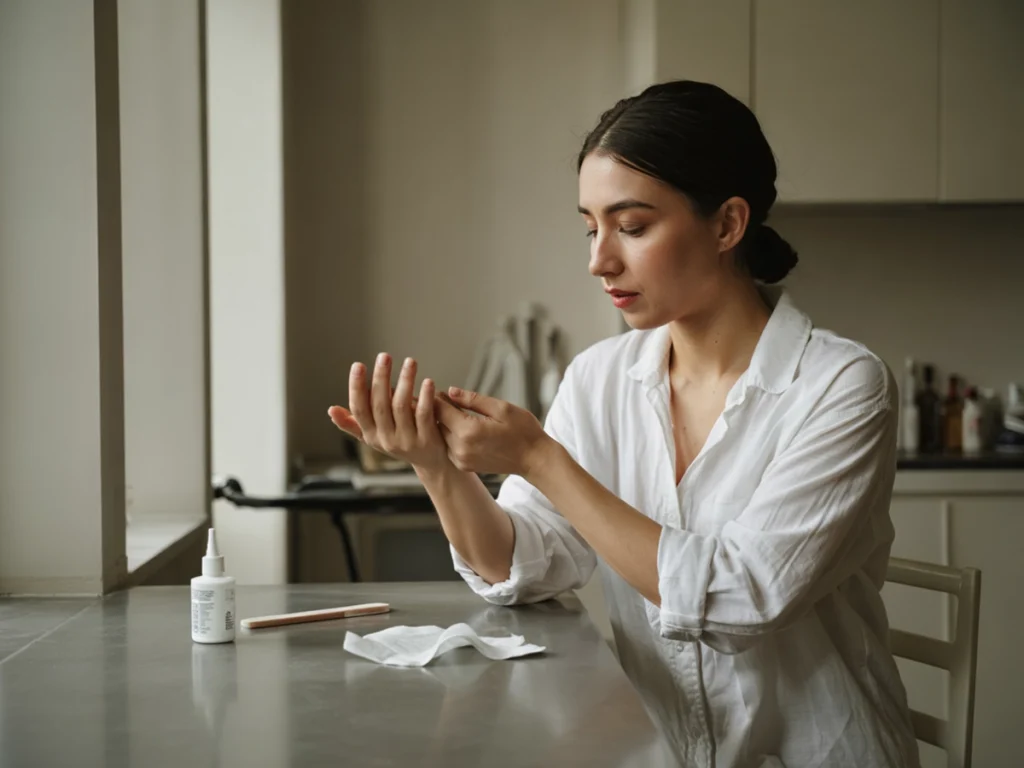 fix lifted acrylic nail at home emergency repair USA woman NYC spring 2026 nude almond acrylic