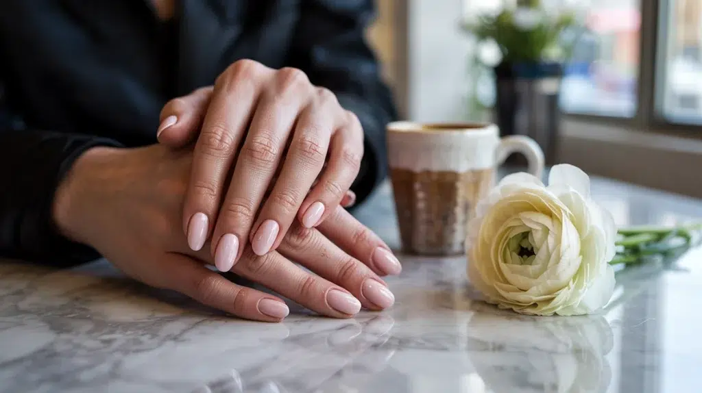 soap nails sheer pink close up glossy finish 2026 clean girl manicure top down